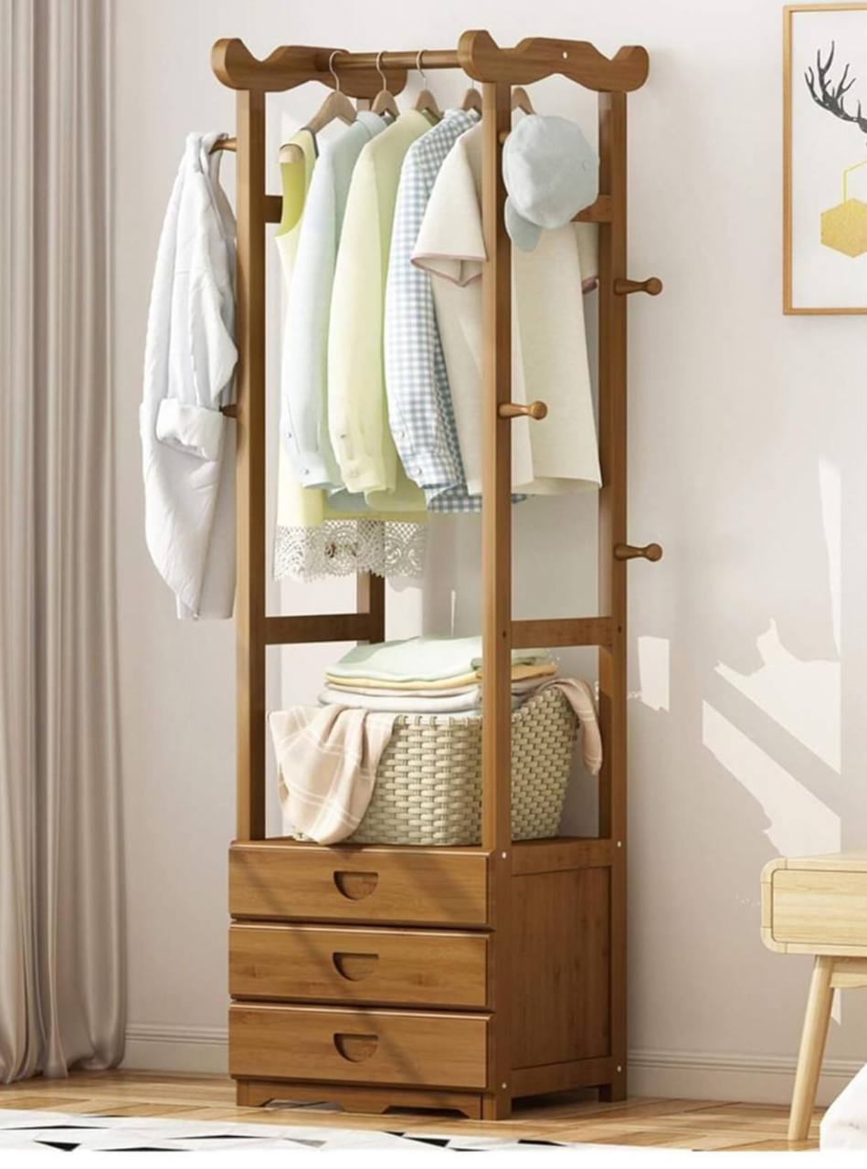 Multiple purposes cloth rack organizer with storage drawers