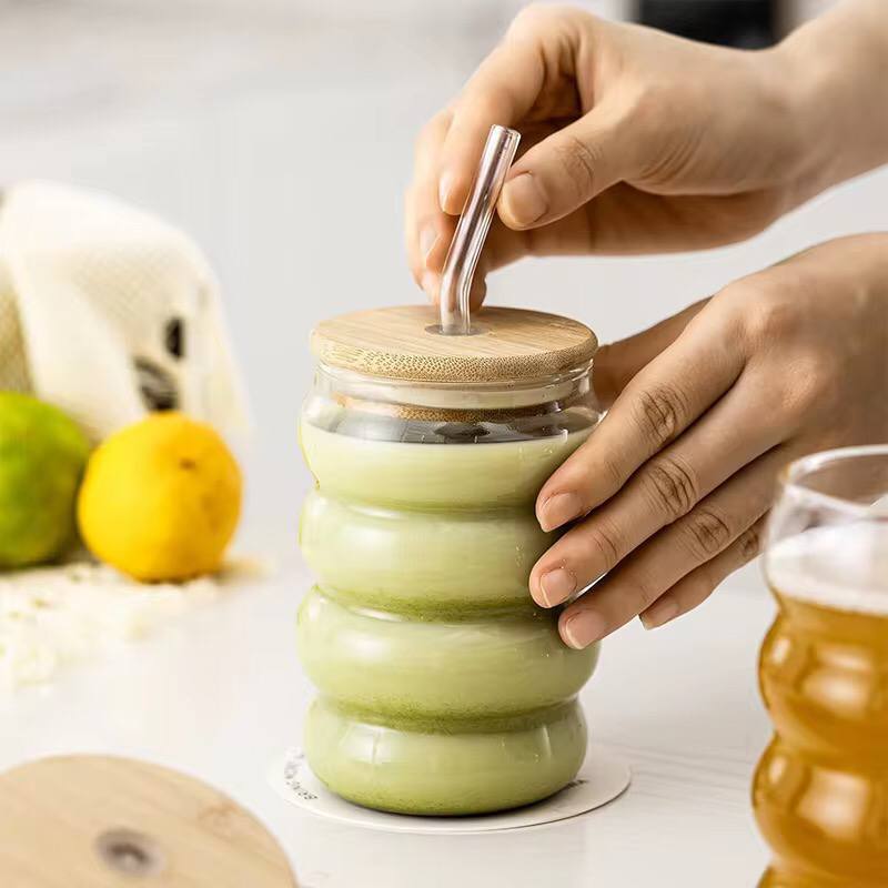 Beehive Pattern Glass Tumbler with Bamboo Lid