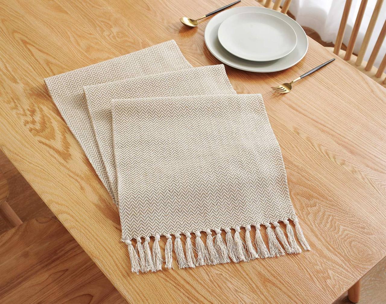 Extra long 275cm braided cotton linen table runners