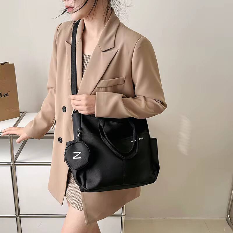 Double sided Pocket Tote Bag/ Teen Women large capacity Single shoulder / Cross body Bag with Round coin purse