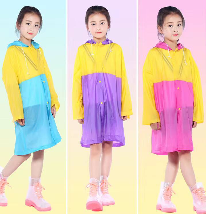 Light PVC Child/Kids Hooded Schoolbag Rain Coat