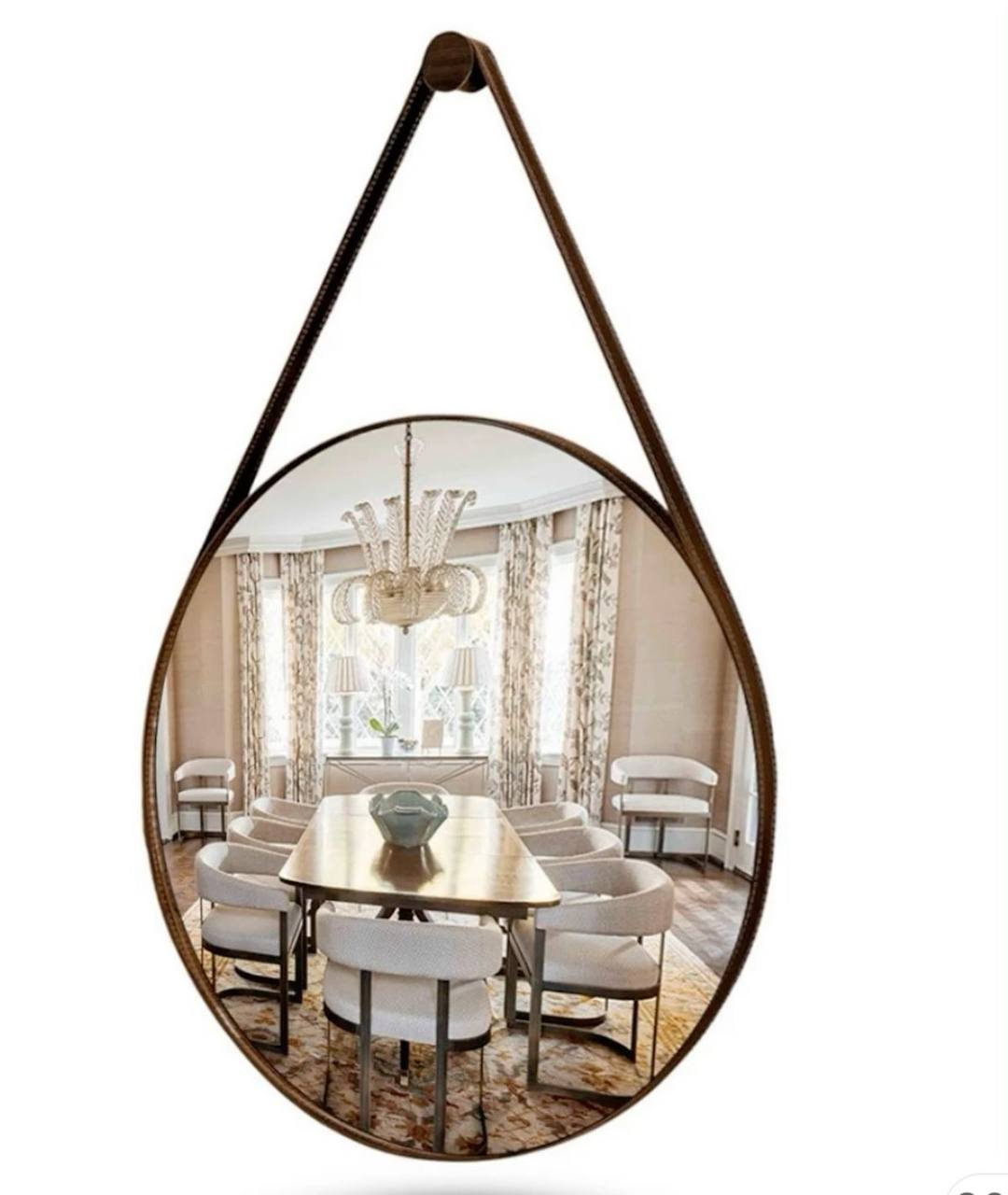 Minimalist Nordic Round  Decorative Mirror With A Leather Strap