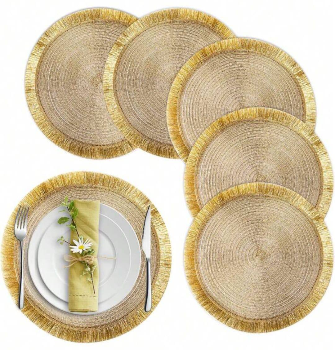 High Quality Round Shimmery Gold Placemats/TableMats 6pc