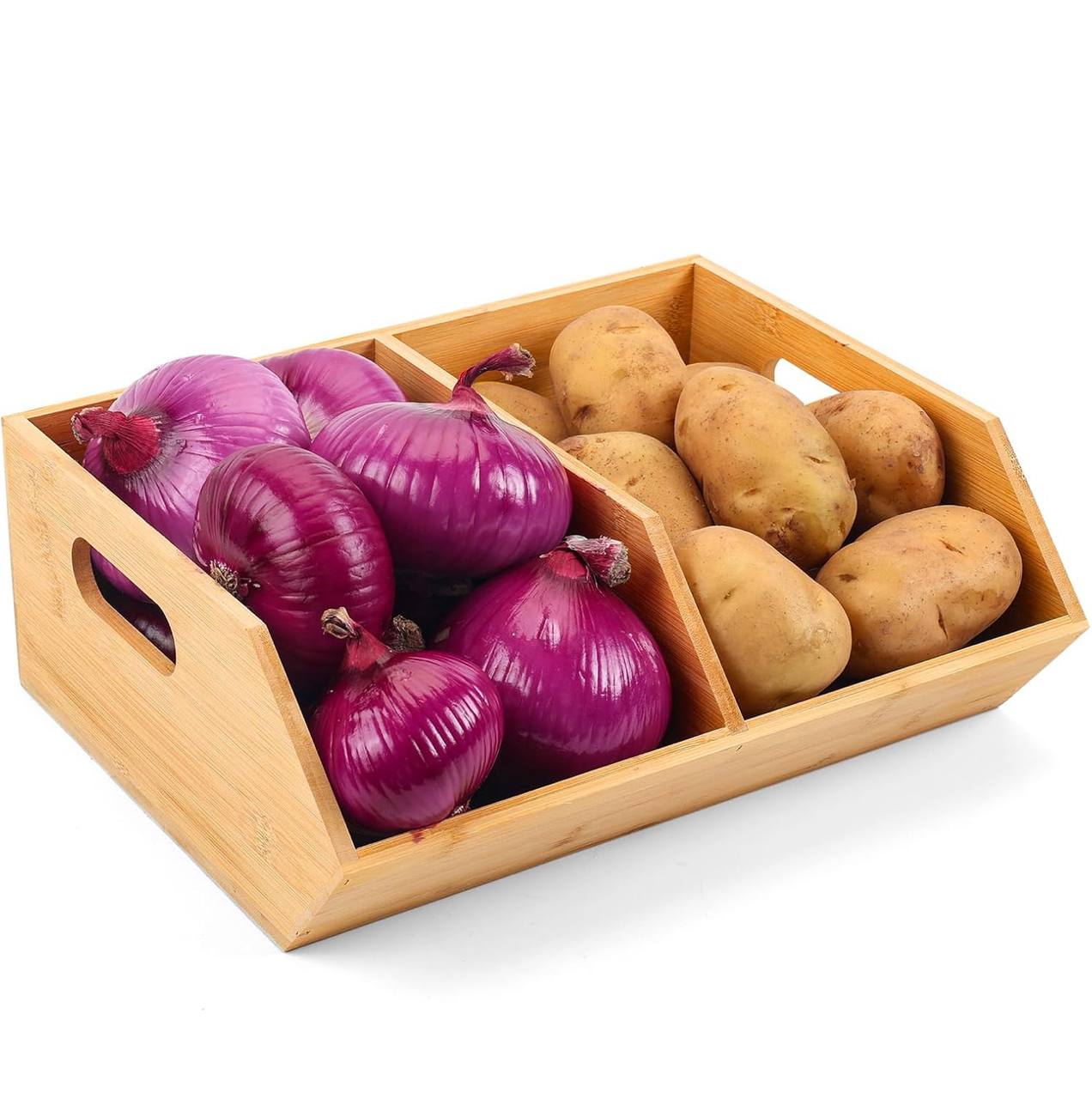 Bamboo pantry organizer/storage bin with removable divider