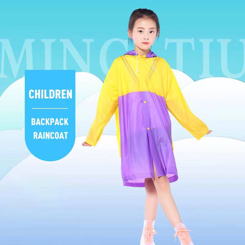 Light PVC Child/Kids Hooded Schoolbag Rain Coat