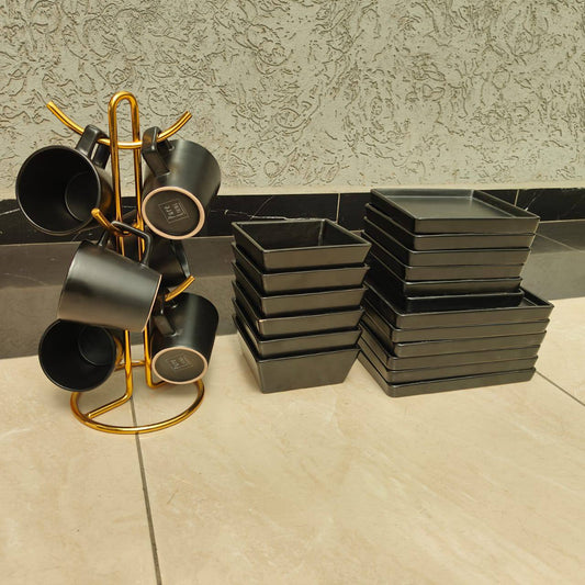 24pcs European style black dinner set