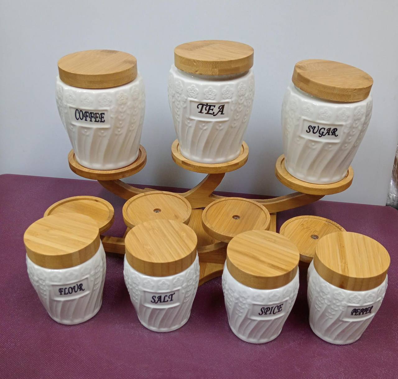 7pcs canister set with bamboo rack
