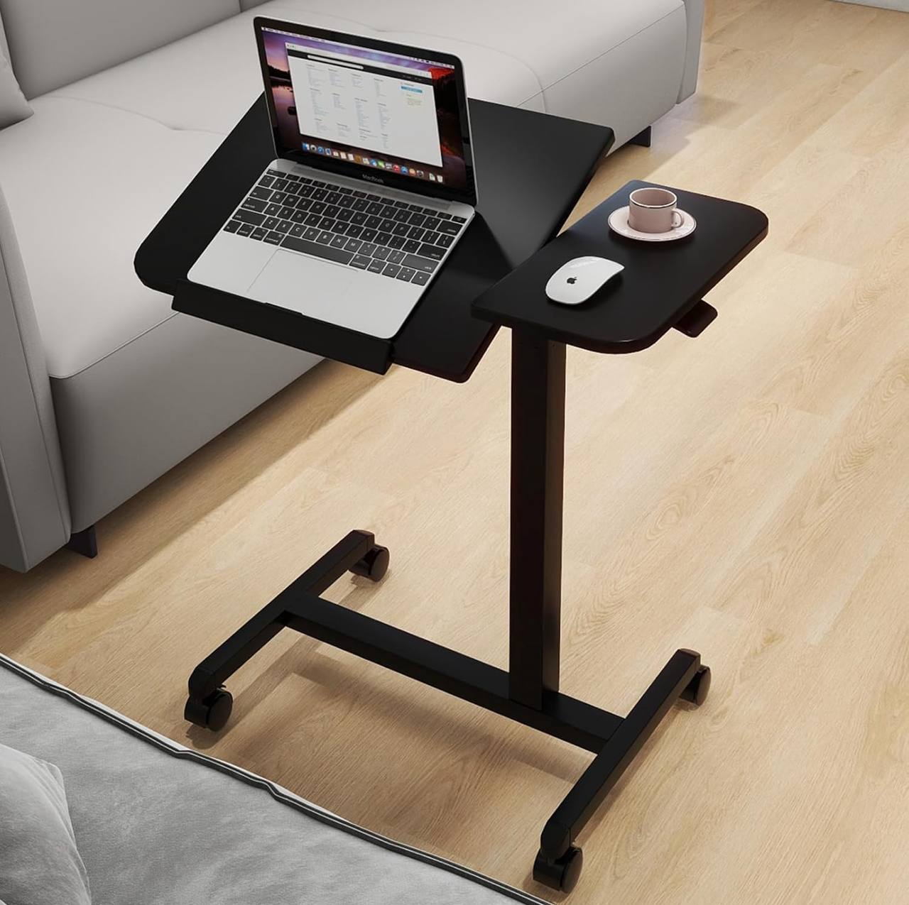 Adjustable Overbed Laptop Table with Wheels Multi-Purpose Rolling Bedside Table