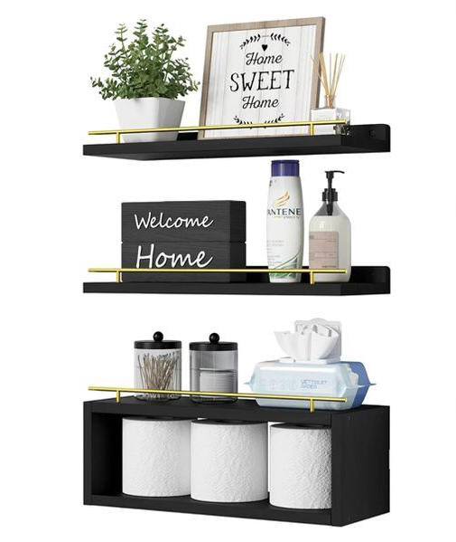 Solid pine wood bathroom floating shelves