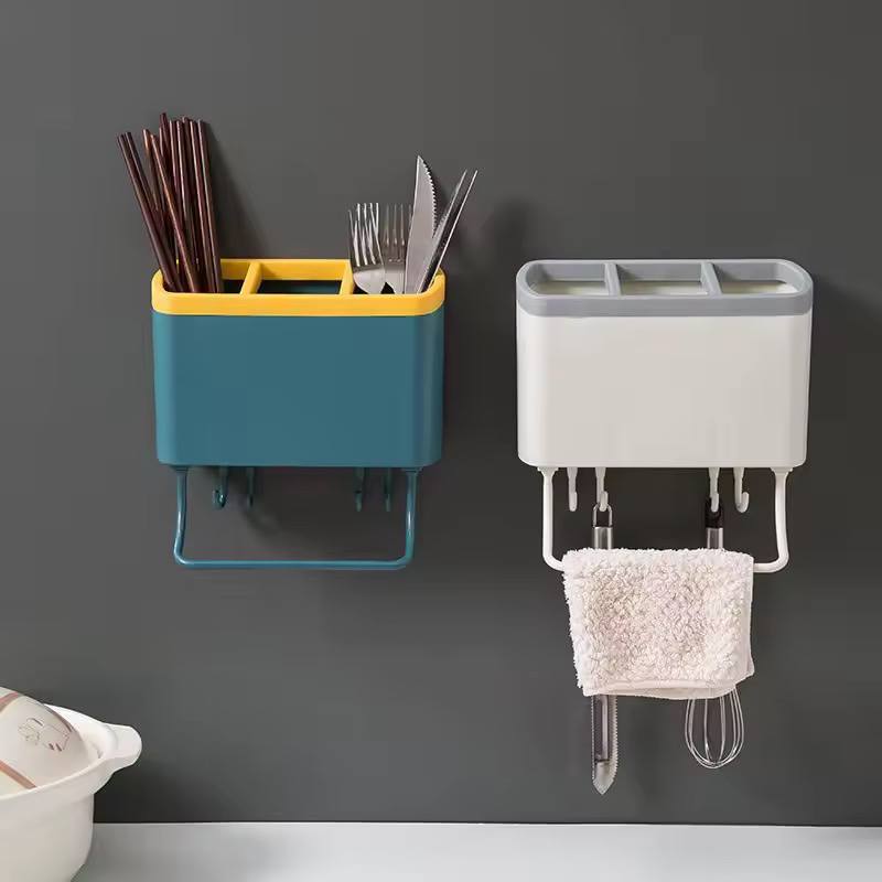 Multipurpose 3 slot drainer with 4 hooks and towel holder
