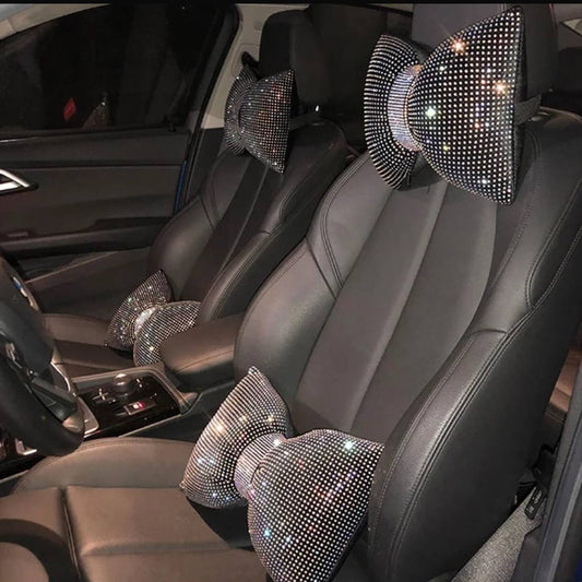 Universal luxury rhinestone diamond bowknot car headrest