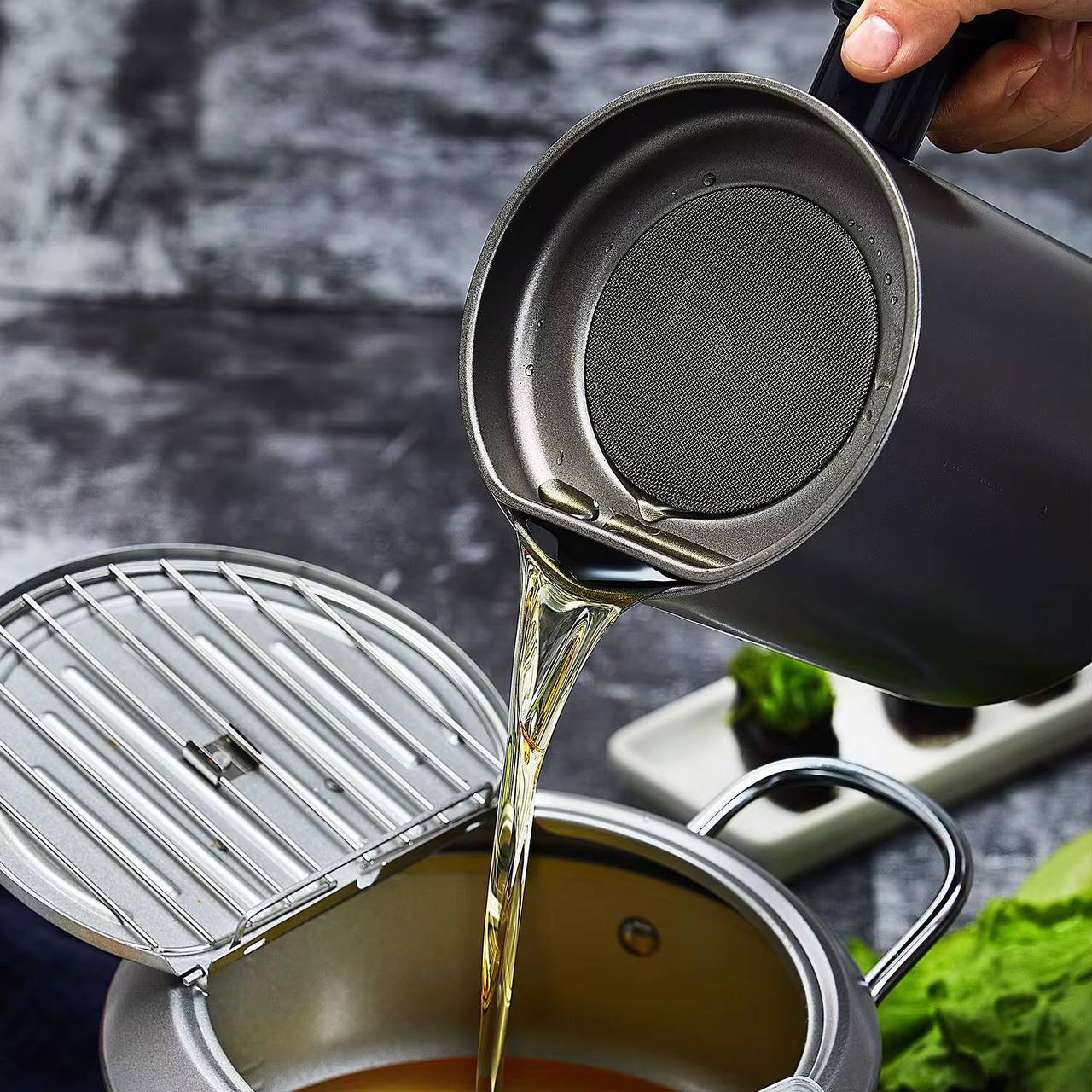 1.5 Oil  metallic black sieve.