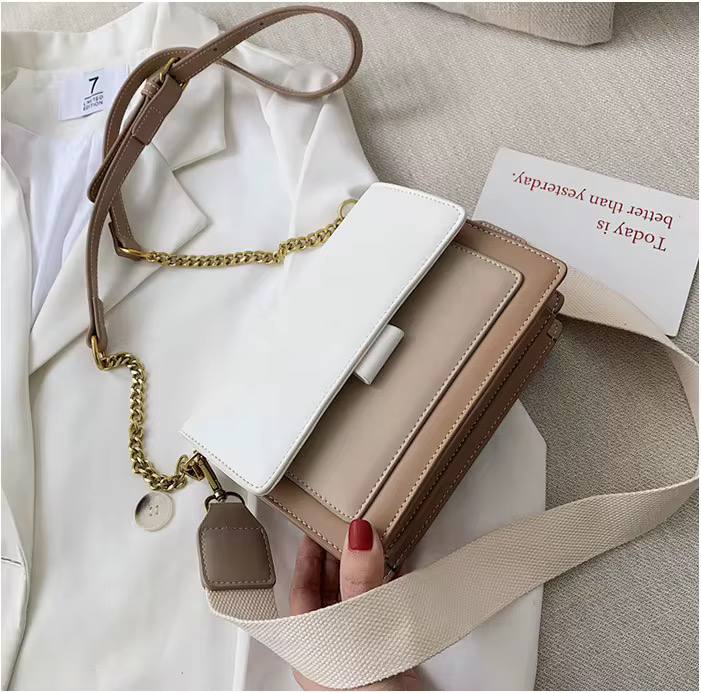 Contrast color leather crossbody bag