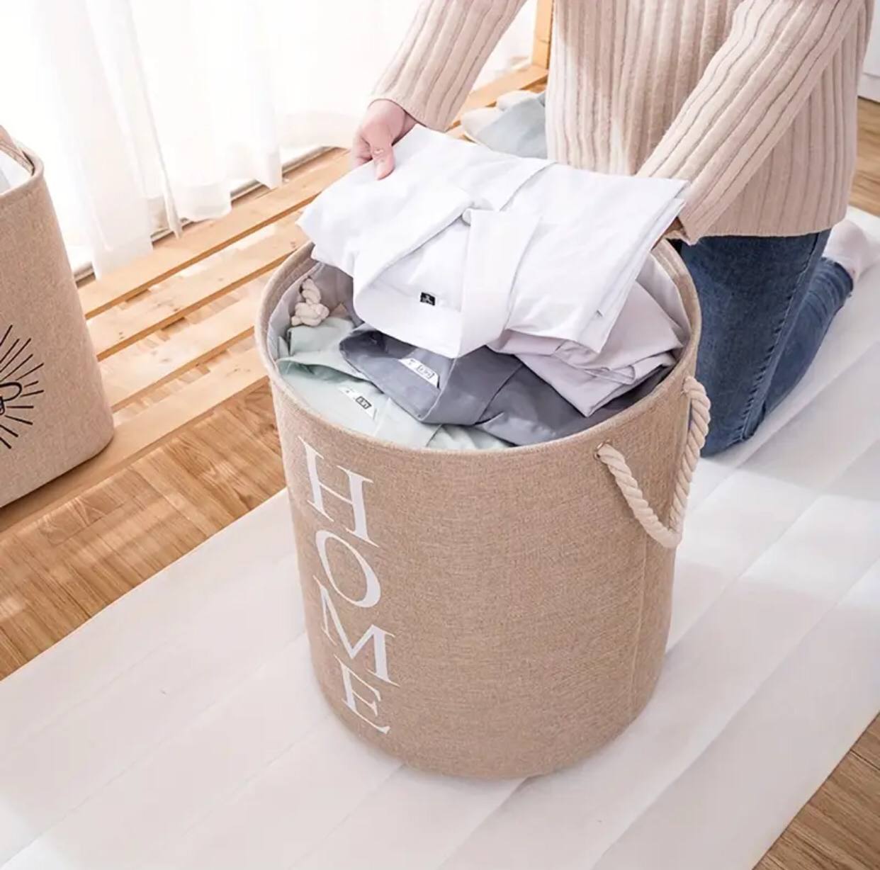 Round Cotton Linen Laundry Basket