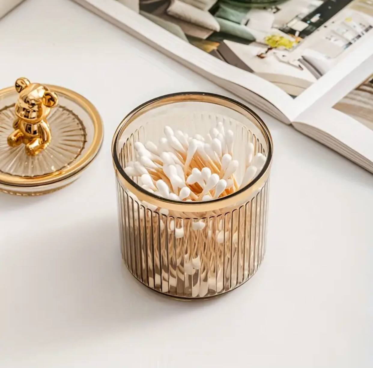 Luxury cute bear cotton swab storage box