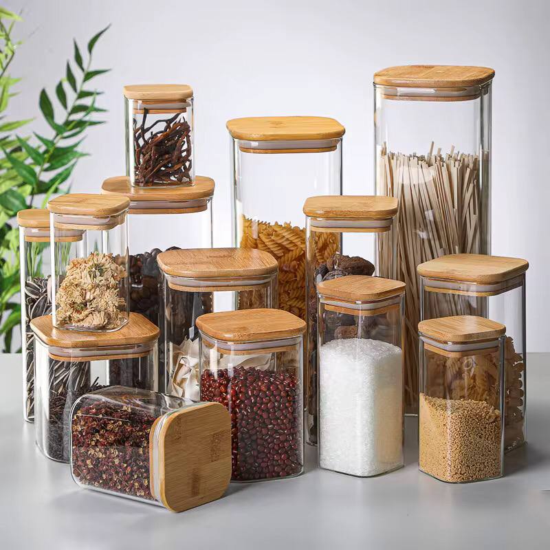 Square Bamboo Lid Glass Jars