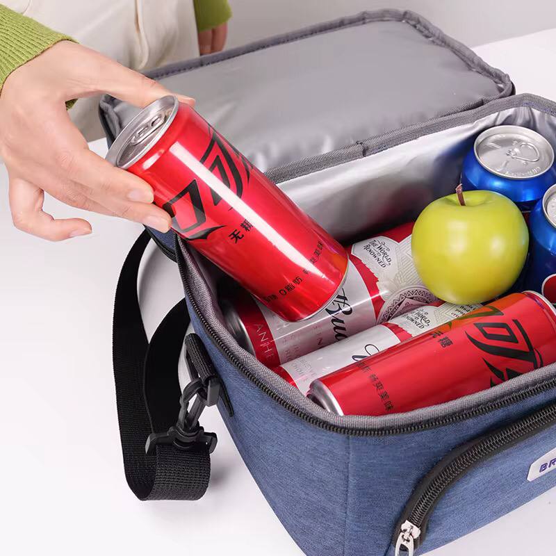 Double layer insulated lunch bag with removable strap