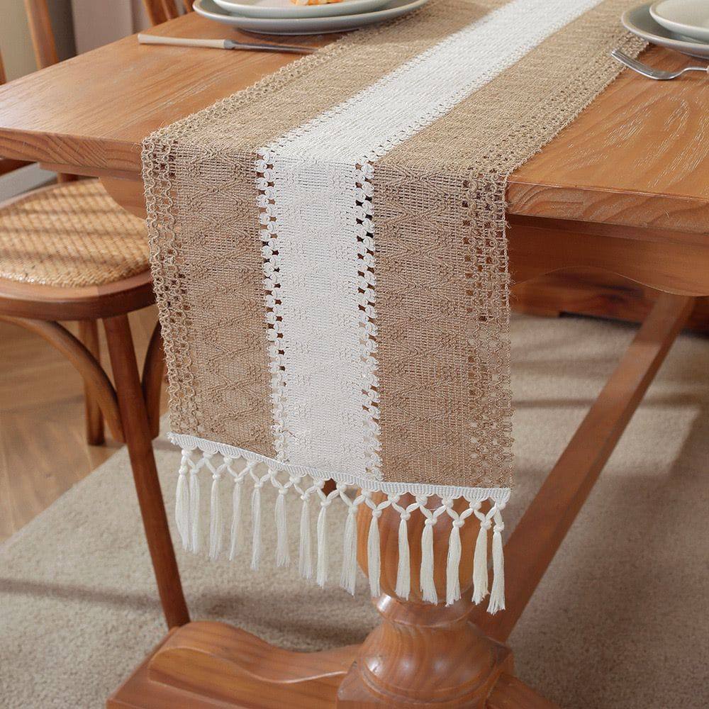 Tassels Bohemian Style Table Runner Farmhouse Linen Table Tablecloth