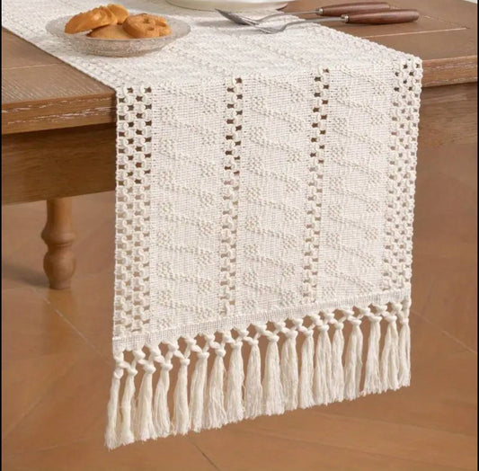Tassels Bohemian Style Table Runner Farmhouse Linen Table Tablecloth
