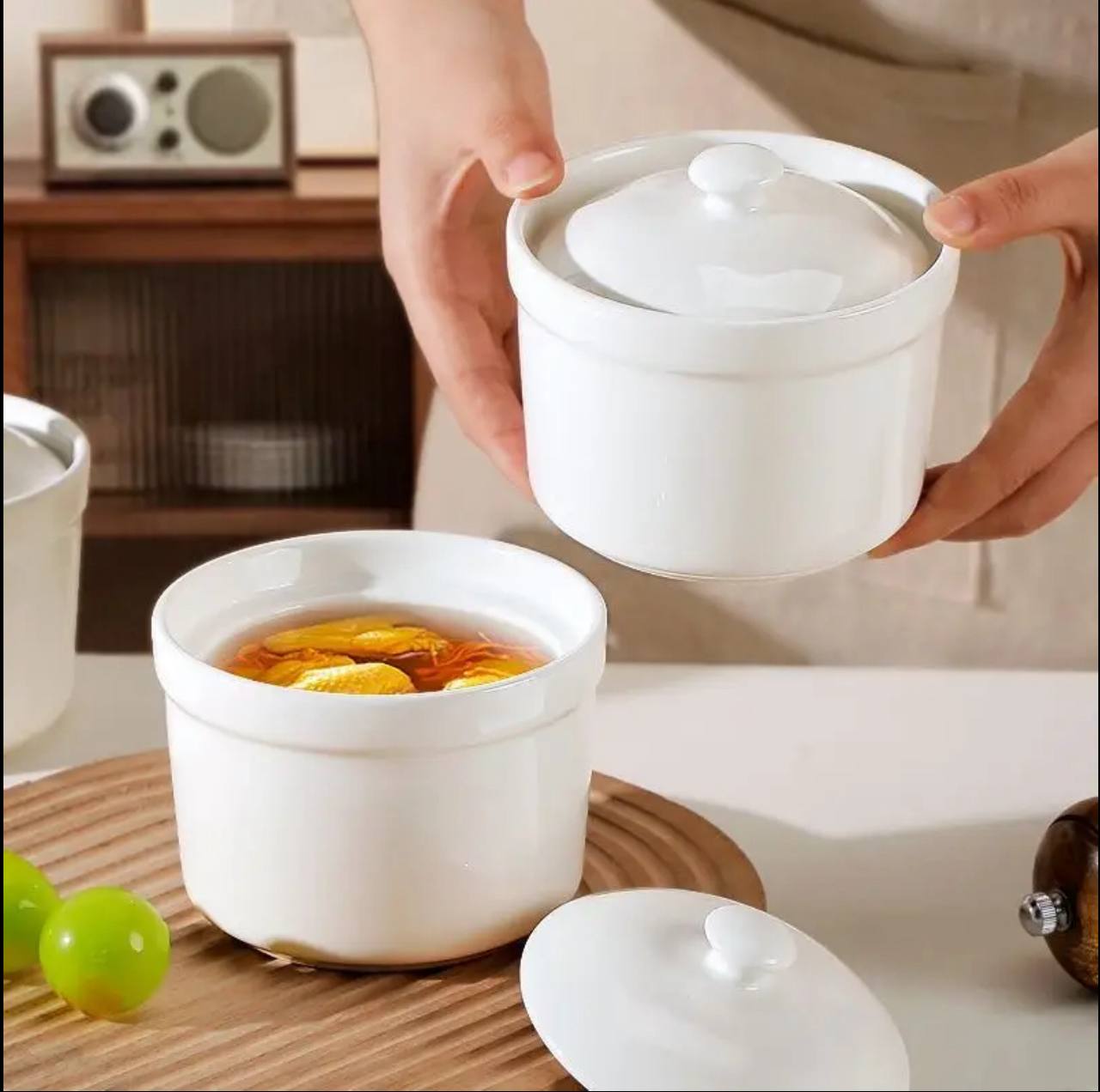 Ceramic sugardish big/stew pot white