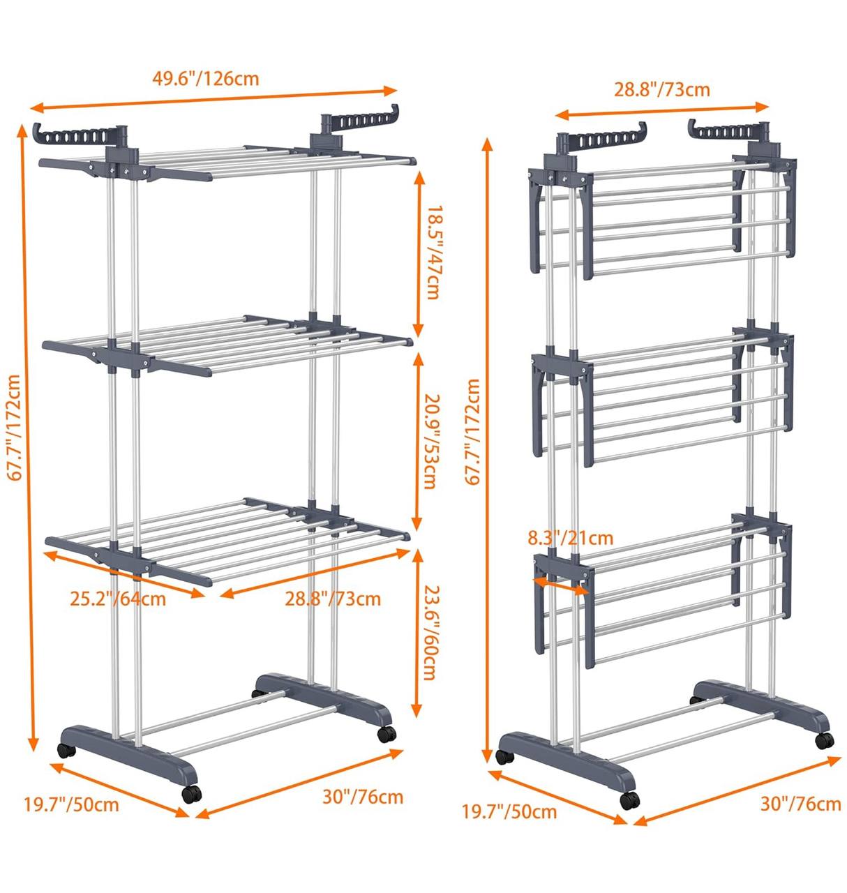 3 Layer Portable / Movable Cloth Drying  Rack
