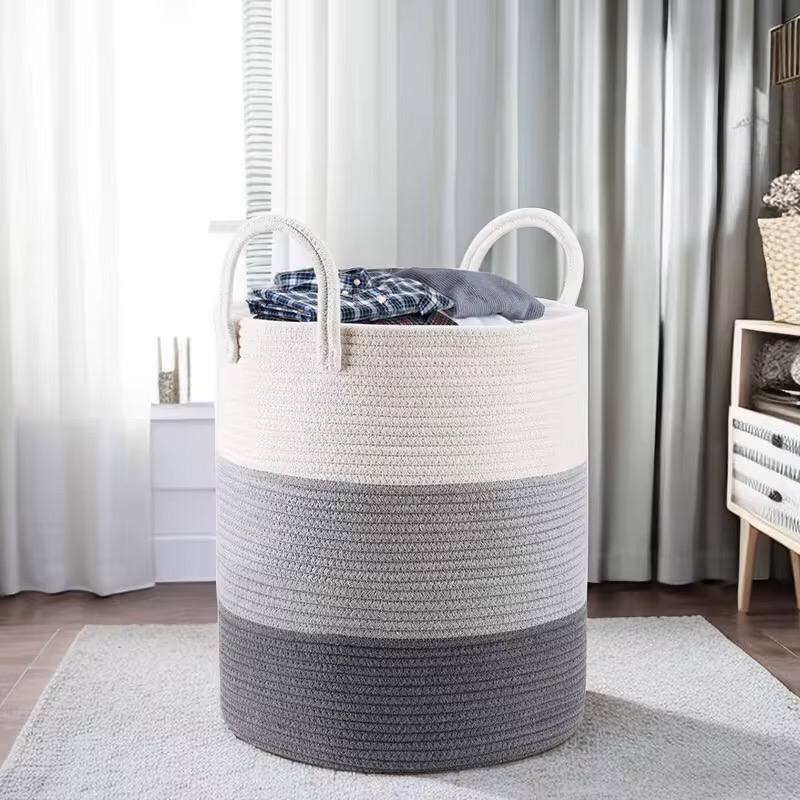 Large Cotton Rope/ decorative woven Basket with handles