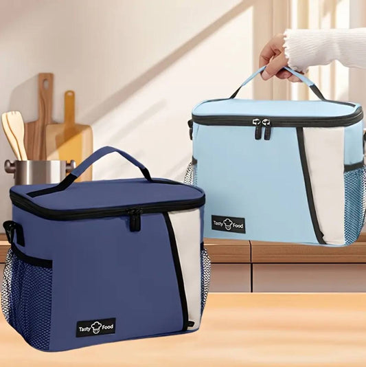 Double layer insulated lunch bag with removable strap