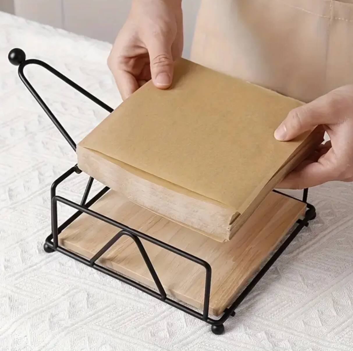 Luxury metallic serviette holder, with Bamboo place on/ napkin holder.