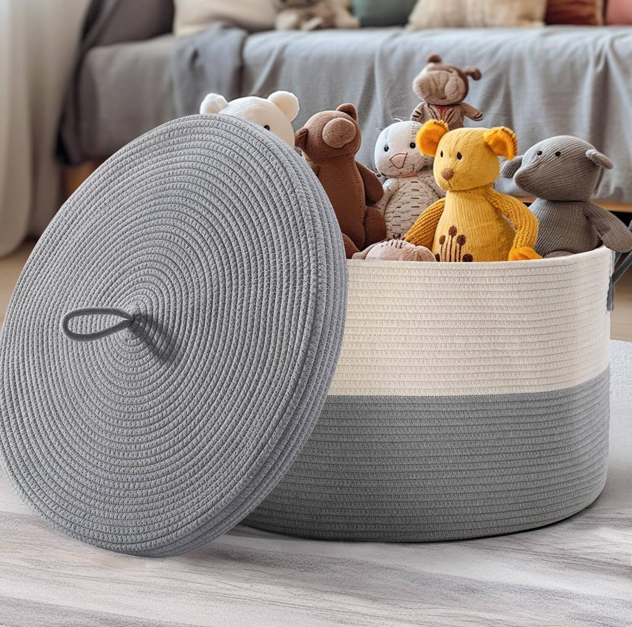 Extra large cotton rope basket with lid