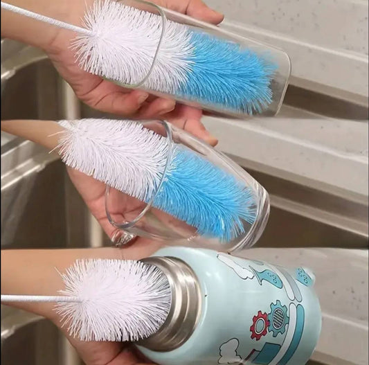 Long handled cleaning brush bottle with an end sponge