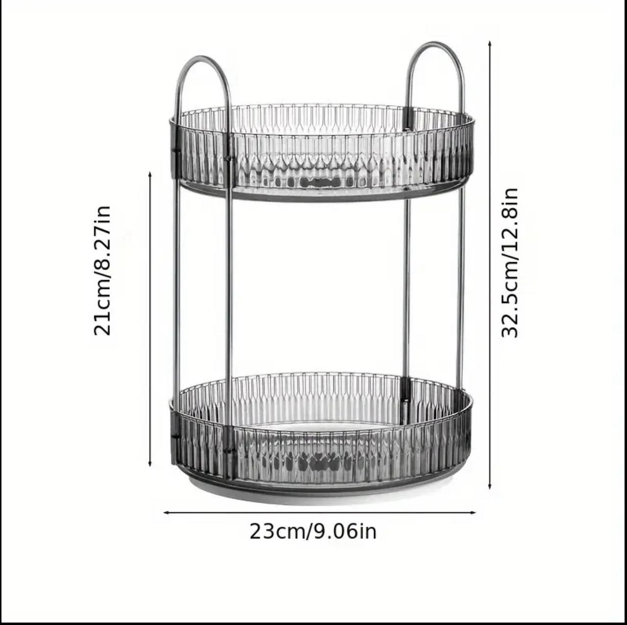 360 DEGREE 2 TIER ROTATING MULTIFUNCTIONAL TRANSPARENT MAKEUP/COSMETIC ORGANIZER.