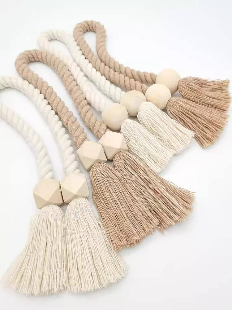Hand-woven solid wood magnetic knot curtain tiebacks with Boho style