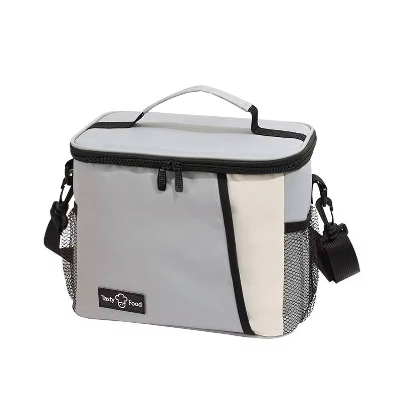 Double layer insulated lunch bag with removable strap