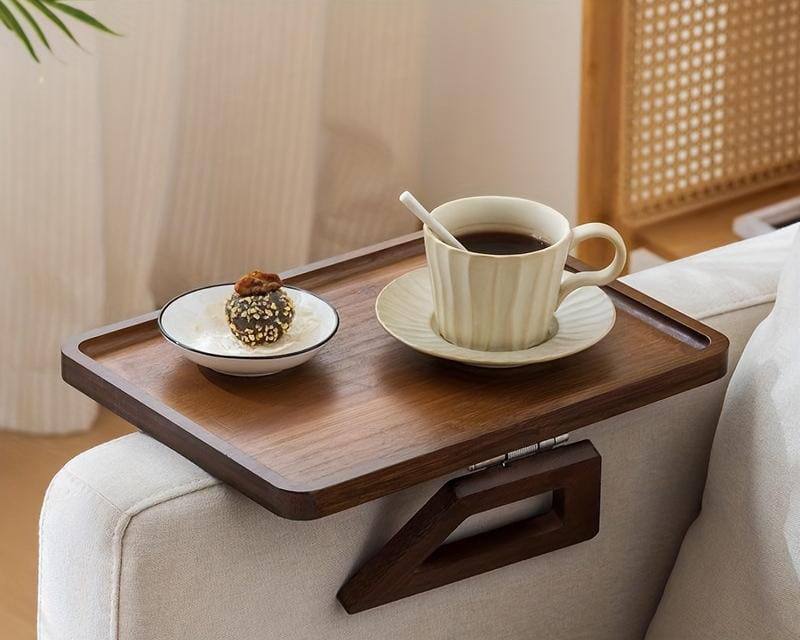 Foldable wooden sofa armrest tray clip on table for couch convenience