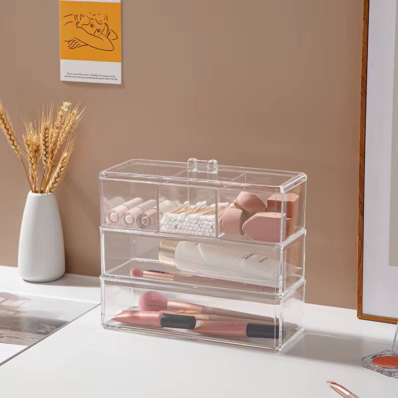 Transparent Cosmetic Storage Box Makeup Organizer Cotton Swab Cotton Pad Storage Box Desktop Acrylic Organizer
