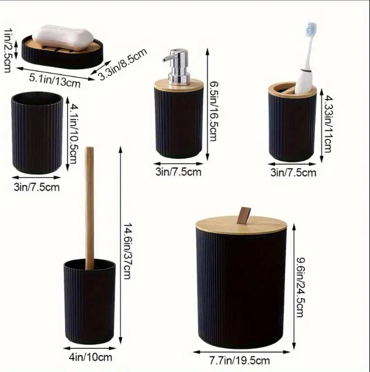6 in luxury bathroom accessories set with bamboo lid