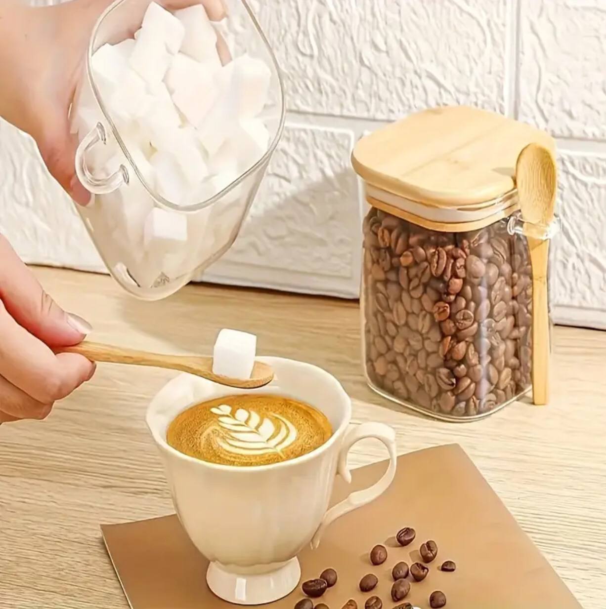 Glass  jar with Bamboo lid & spoon