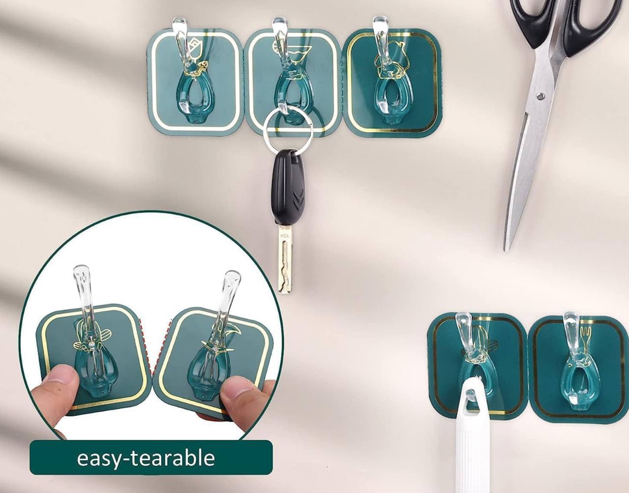 Wall-mounted self adhesive set of 6 Row Sticky Hook,