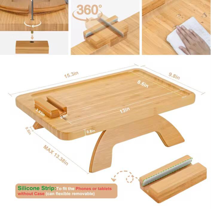Foldable wooden sofa armrest tray clip on table for couch convenience