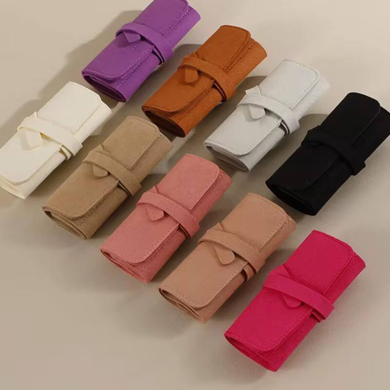 Jewelry Storage Bag Compact Roll Faux Leather Slim Portable Multifunctional Travel Organizer