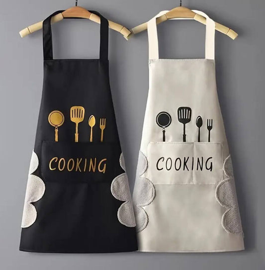 Kitchen Apron with Hand Wipe Pocket.
