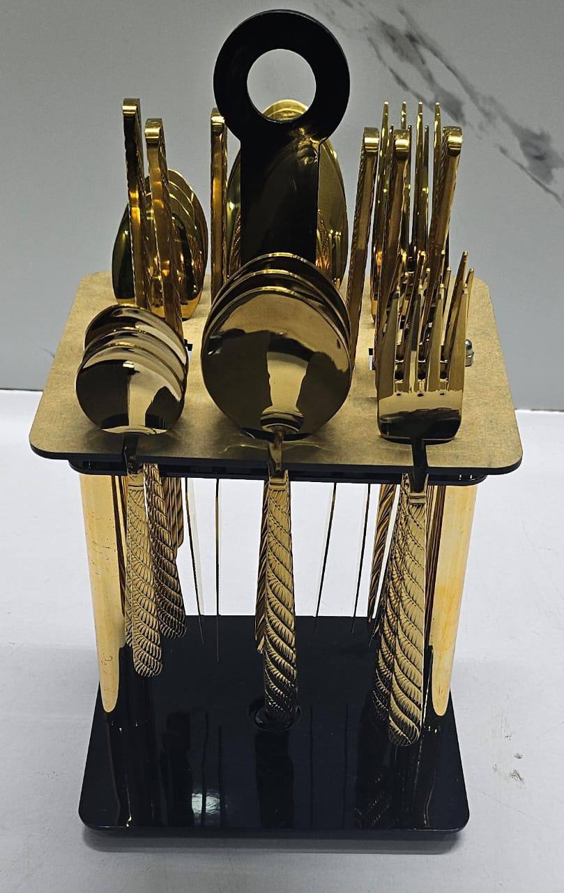 High quality Heavy 24pc cutlery set with a rotating golden stand and packing box