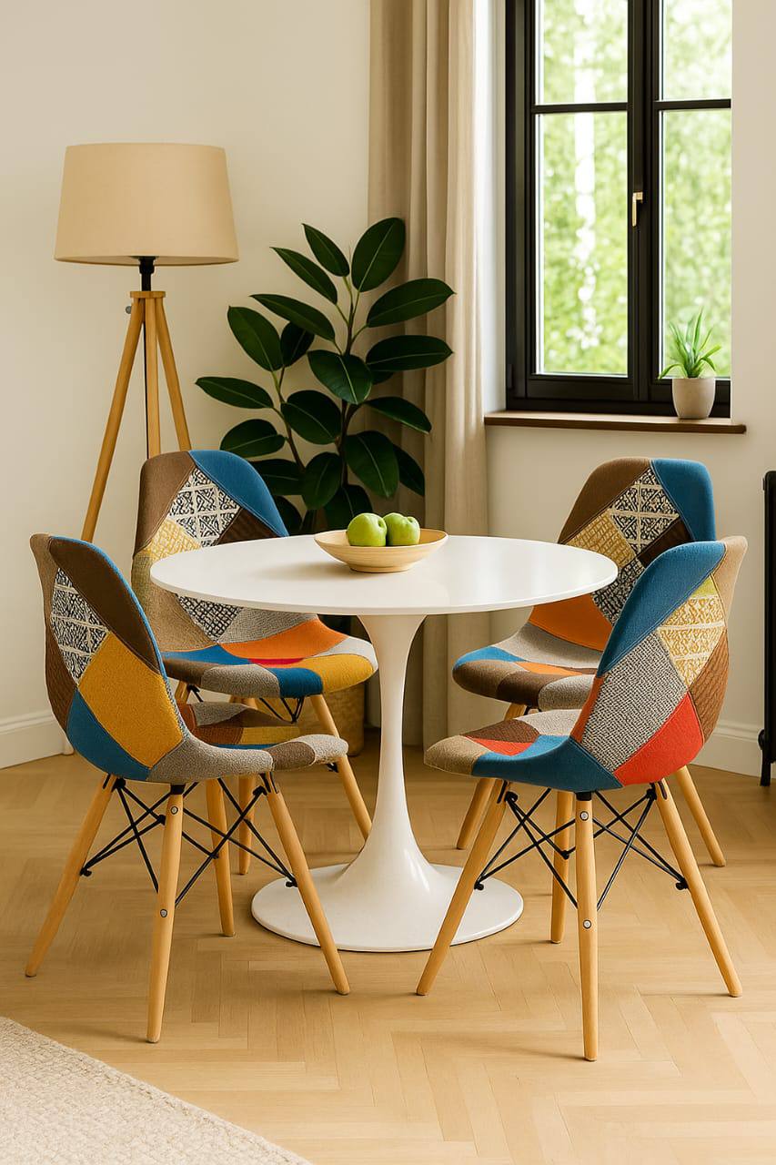 Patchwork Eames  chair 
Pedestal Dining Table