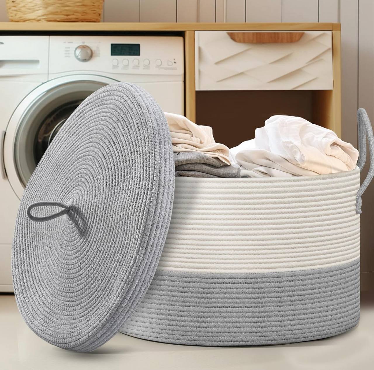 Extra large cotton rope basket with lid