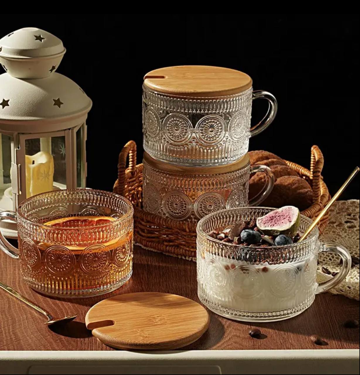Vintage Glass coffee Mugs 4pc