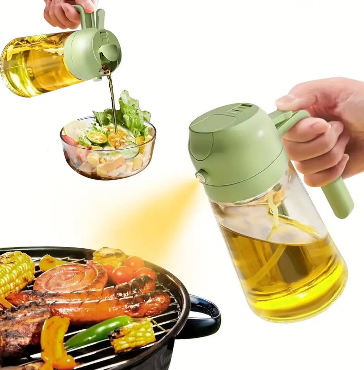 2-in-1 Oil Spray Bottle & Dispenser – Perfect for Controlled Cooking