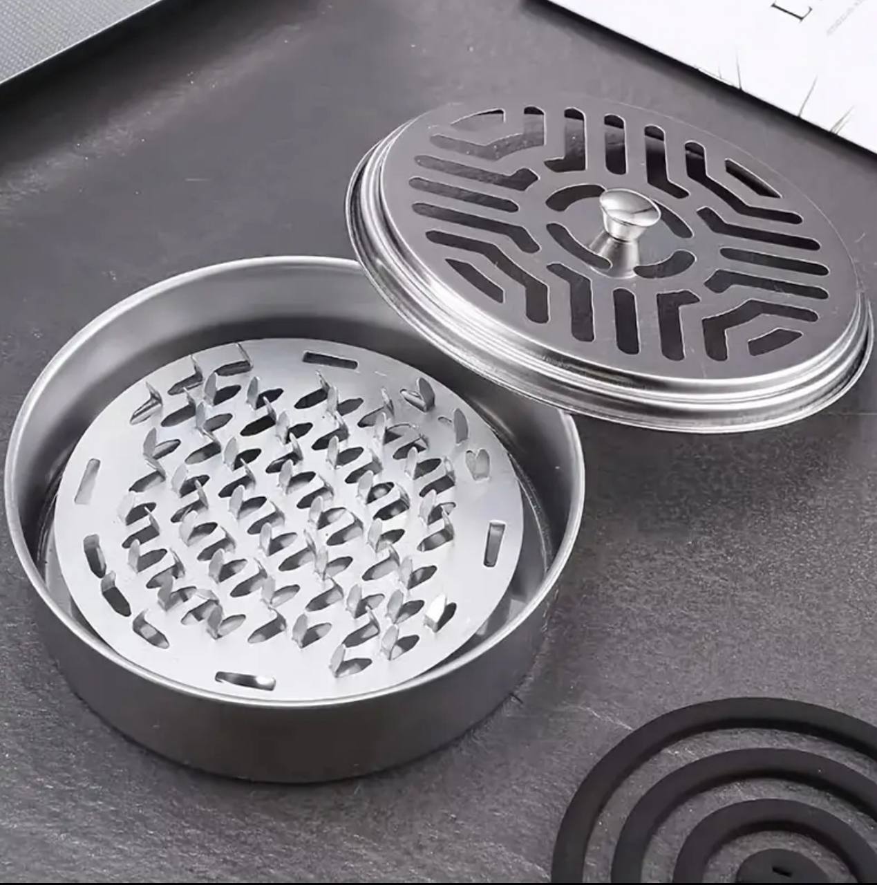 New Stainless Steel Mosquito Coil Holder with Lid and Ashtray