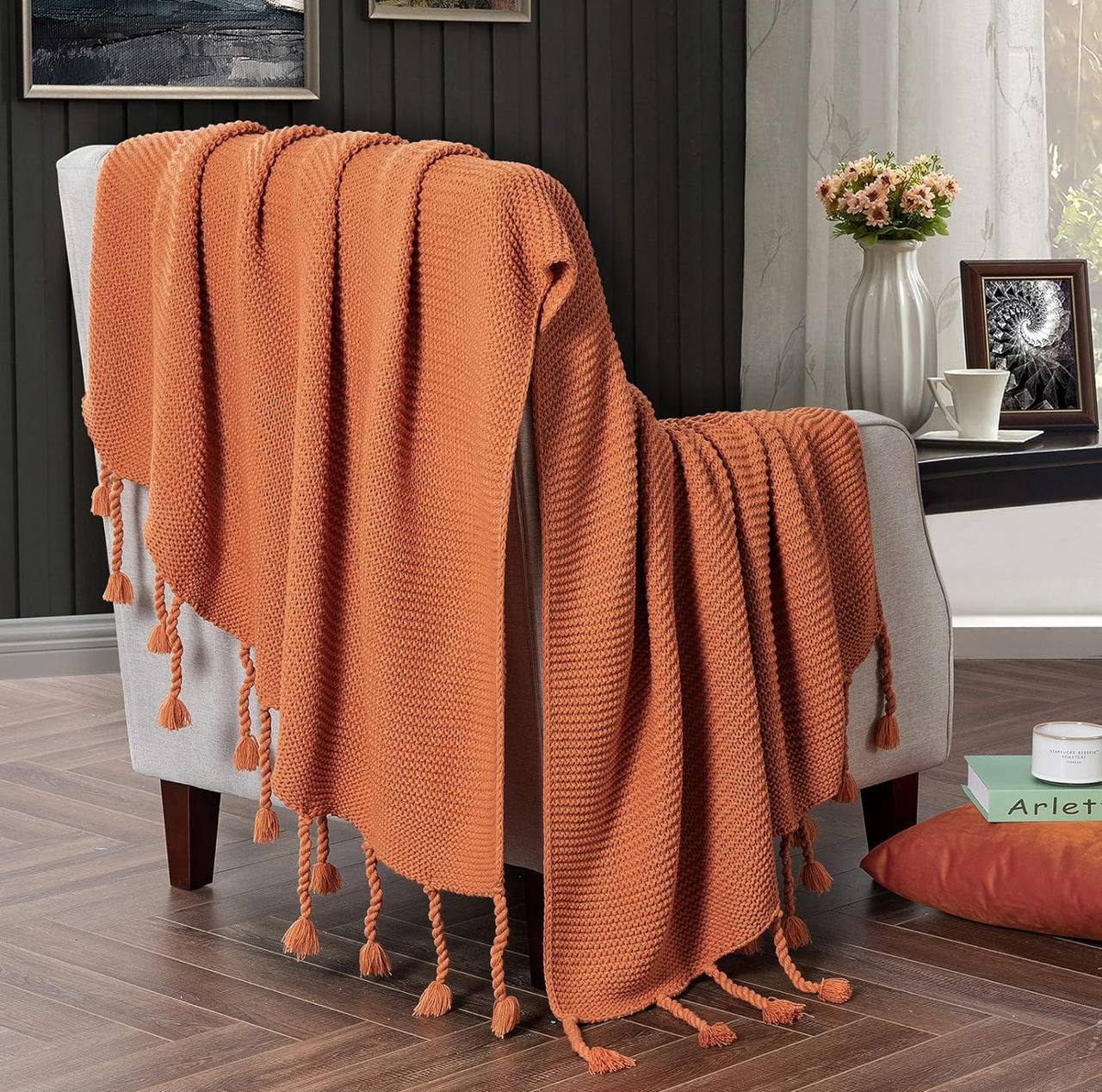 Supper Soft Knitted Throw Blankets With Tassels