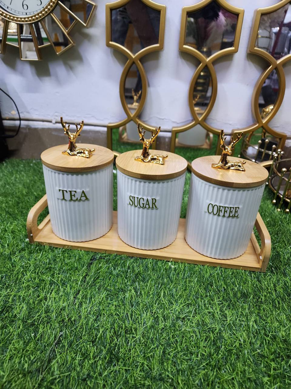 3pcs Ribbed Tea,Coffee Sugar canister