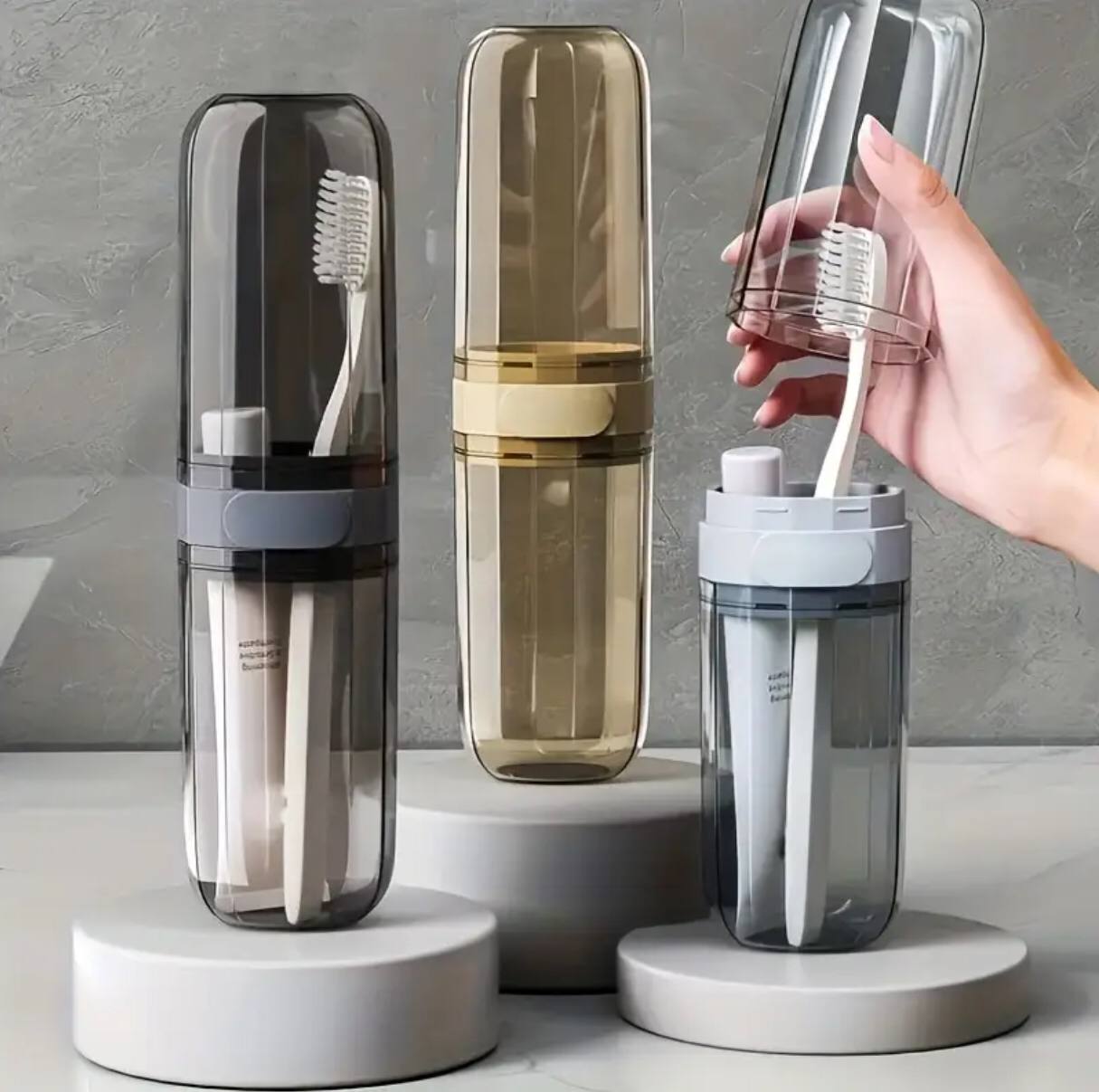 Portable travel toothbrush/toothpaste holders .